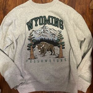 Gray Wyoming Yellowstone Graphic Sweater